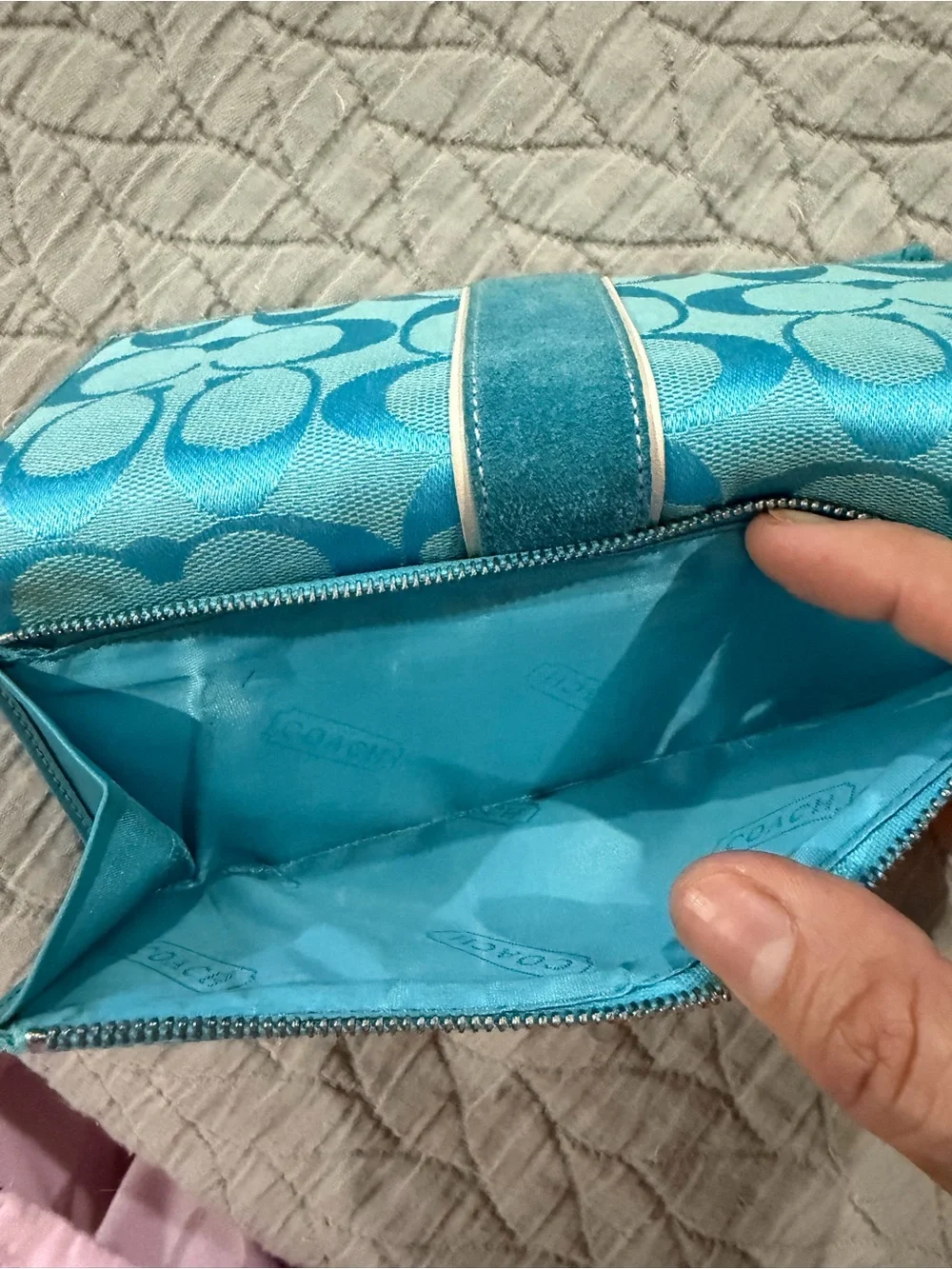 Coach Turquoise Signature Continental Wallet Set Y2K - Picture 4 of 7
